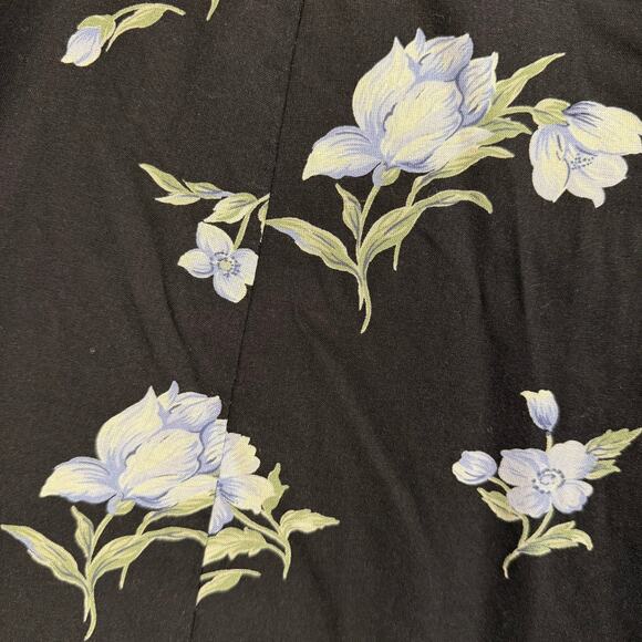 Vintage 80s TR Bentley Floral Skirt Black Blue Button Front Size Medium A-Line - Picture 3 of 4